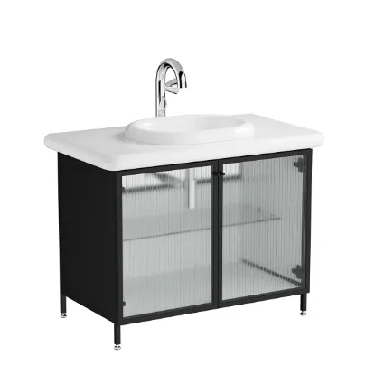 Image de Liquid Meuble Lavabo 100 (Verre cannelé, noir)