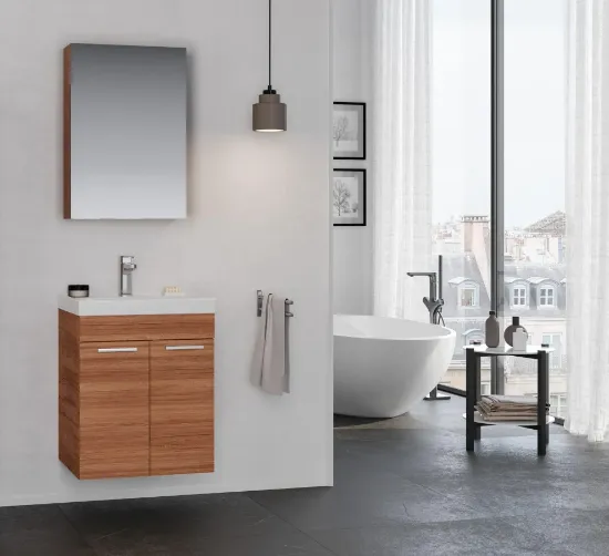 Image de Orka Enez 55 cm Teak Banyo Dolabı Takımı