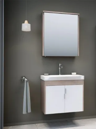 Image de Orka Luna 65 Cm Gri Taş Banyo Dolabı Takımı