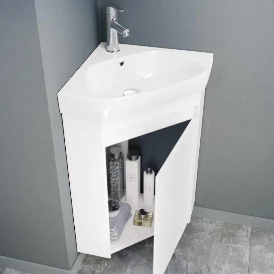 Image de Orka Zag 45 Cm Beyaz Köşe Mini Banyo Dolabı Takımı