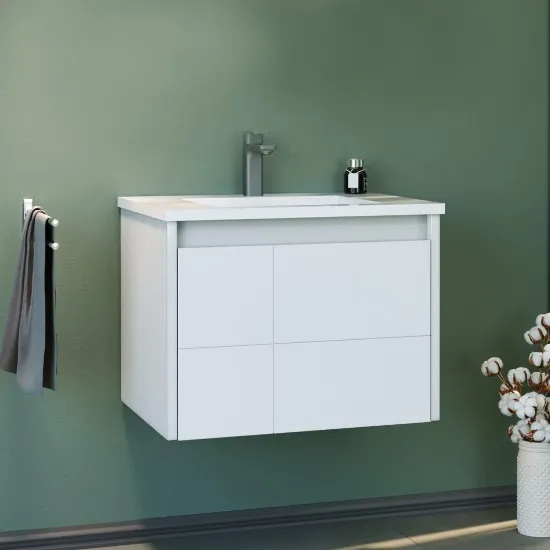 Image de Orka Likya 60 cm Mat Beyaz Banyo Dolabı Takımı