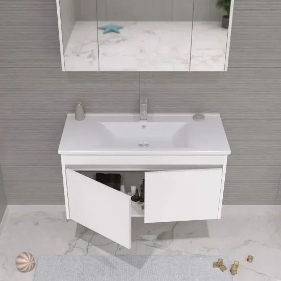 Image de Orka Side 100 cm Kapaklı Beyaz Banyo Dolabı Alt Modül Lavabo