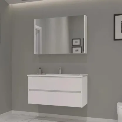 Image de Orka Side 100 cm Çekmeceli Beyaz Banyo Dolabı Takımı