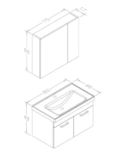 Image de Orka Mars 80 Cm Beyaz Banyo Dolabı Alt Modül Ve Lavabo