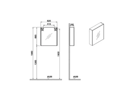 Image de Basis Meuble à miroir 60 (Gris chrome)