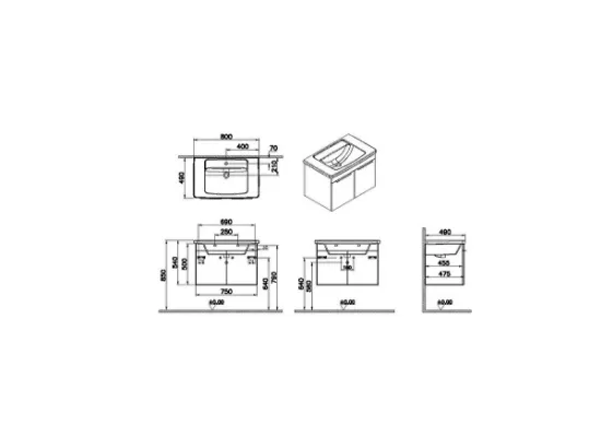 Image de Quadrum Meuble Lavabo 80 cm (Gris brillant)