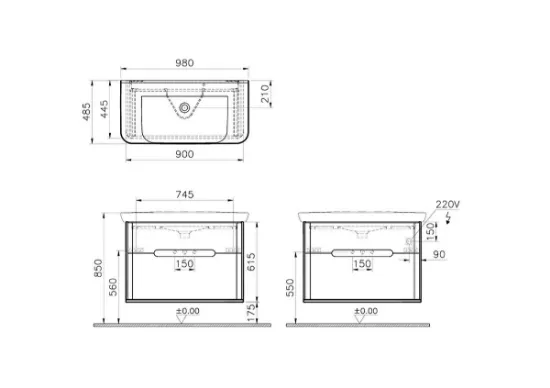 Image de Sento Meuble Lavabo 100 (Gris clair mat)