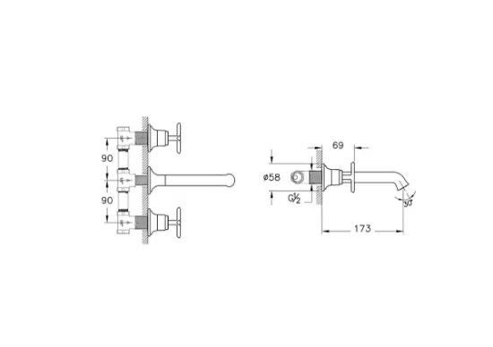 Image de Origin Classic Mitigeur lavabo encastré (Cuivre)