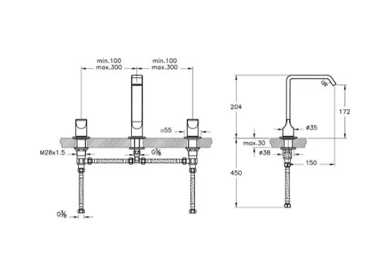 Image de Suit Mitigeur lavabo à 3 trous Soft (Cuivre)