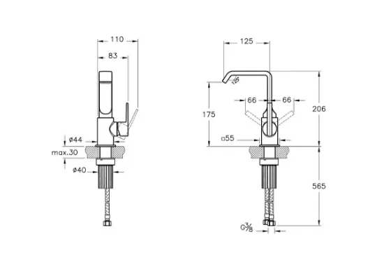 Image de Suit Mitigeur lavabo Side Handle (Chromé)