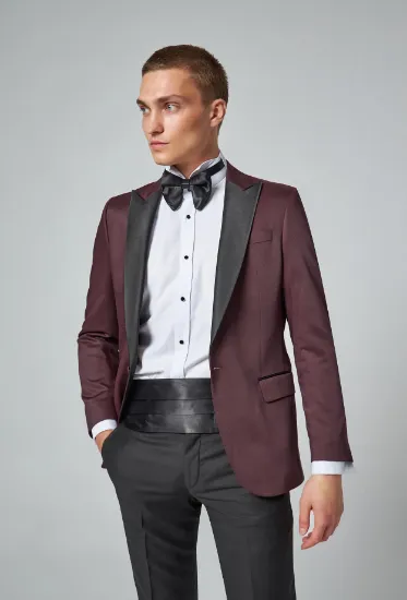 Image de Ds Damat Slim Fit Bordo Armürlü Damatlık & Smokin Takim Elbise