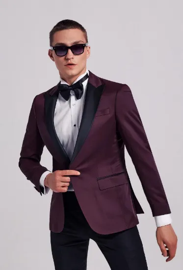 Image de Ds Damat Slim Fit Bordo Armürlü Damatlık & Smokin Takim Elbise