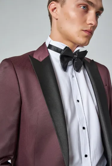 Image de Ds Damat Slim Fit Bordo Armürlü Damatlık & Smokin Takim Elbise