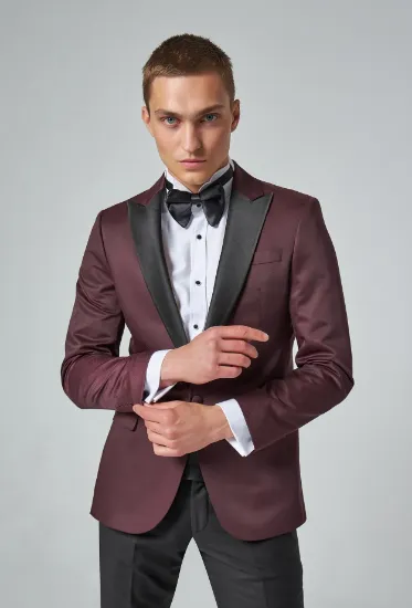 Image de Ds Damat Slim Fit Bordo Armürlü Damatlık & Smokin Takim Elbise