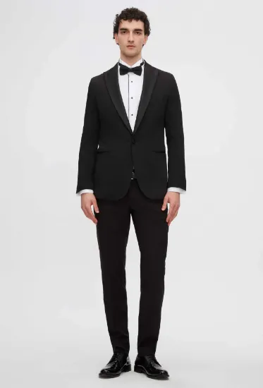 Image de Ds Damat Slim Fit Siyah Armürlü Çıkma Yaka Smokin Takim Elbise