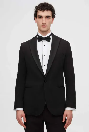 Image de Ds Damat Slim Fit Siyah Armürlü Çıkma Yaka Smokin Takim Elbise