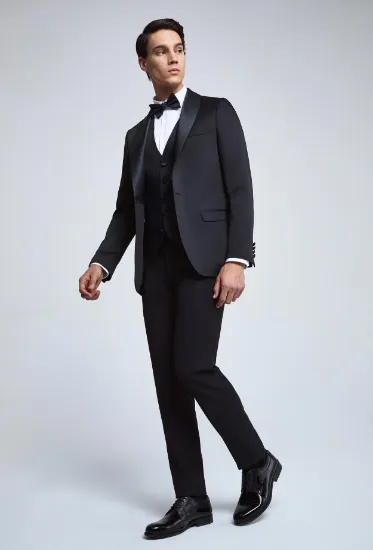 Image de Twn Slim Fit Siyah Düz Damatlık & Smokin Yelekli Takim Elbise