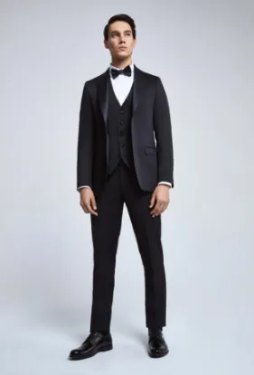 Image de Twn Slim Fit Siyah Düz Damatlık & Smokin Yelekli Takim Elbise