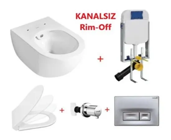 Image de Creavit Free Rim-off Asma Klozet Beyaz Fe322 + Slim İnci Nkp Yavaş Kapaklı