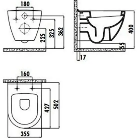 Image de Creavit Tp325 Siyah Mat Asma Klozet Set Ve Gömme Rezervuar Set