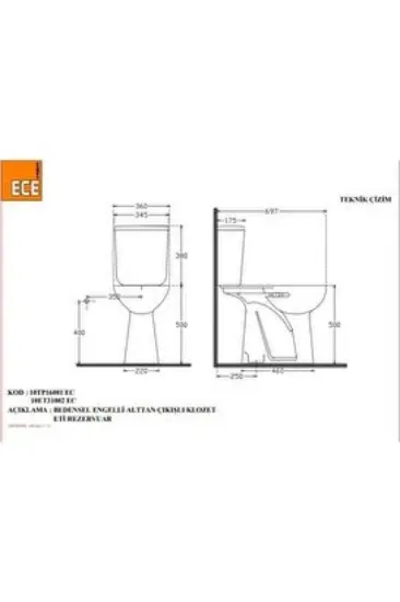 Image de Engelli Alttan Çıkışlı Klozet Rezervuar Takım