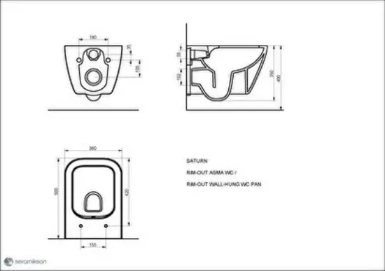 Image de Seramiksan Saturn Rim-Out (Kanalsız) Asma Klozet + Yavaş Kapanır Kapak Set