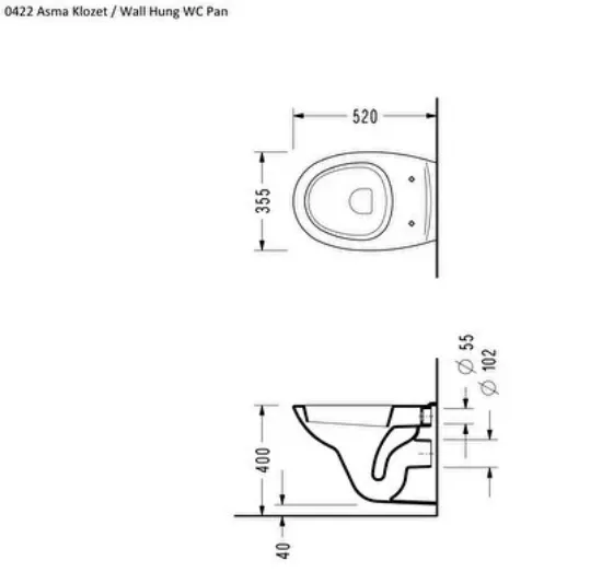 Image de Serel 52 Cm Basic Asma Klozet Kapak Hariç 0420ots110h