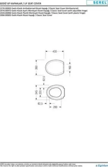 Image de Serel Basic Kanalsız 52 cm Klozet+Serel Gediz Durolast Klozet Kapağı