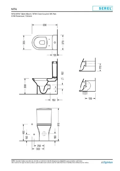 Image de Serel Nita Duvara Dayalı Klozet + Serel 39 Cm Rezervuar Nt02+6748