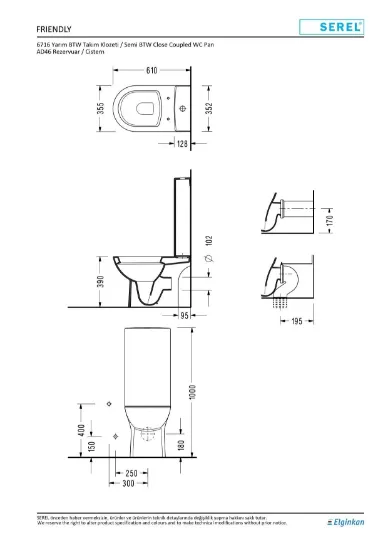 Image de Serel Frıendly 61 Cm Unıversal Klozet (6716) + Amadıs 60 Cm Kılıf Rezervuar (ad46) 6788sts110h