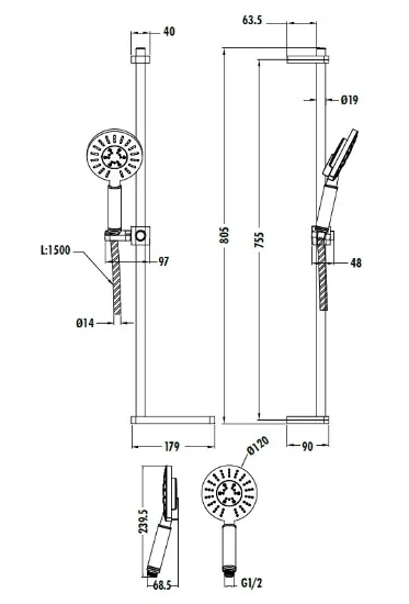 Image de Sh463 Sürgülü El Duş Seti 3f Oval