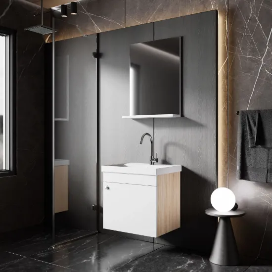 Image de Karen Banyo Milano 50 Cm Lavabolu Banyo Dolabı,Lavabo Dahil, Ayna dahil,Sonomo Meşe