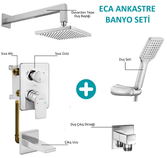 Image de Eca Ankastre Gömme Banyo Bataryası Duş Seti Tüm Parçalar Dahil