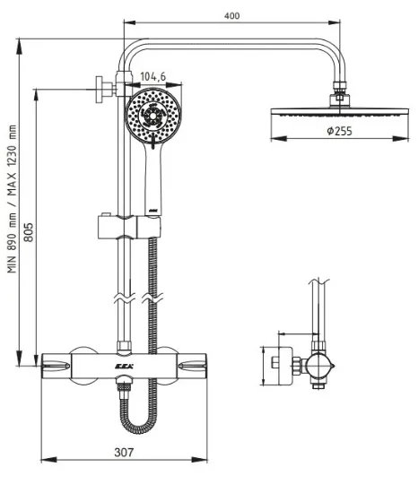 Image de ECA Termostatik Teleskobik Kolonlu Banyo Duş Bataryası 102102526