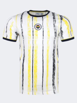 Image de Fenerbahçe Erkek Beyaz Tribün Brush Çubuklu Tshirt