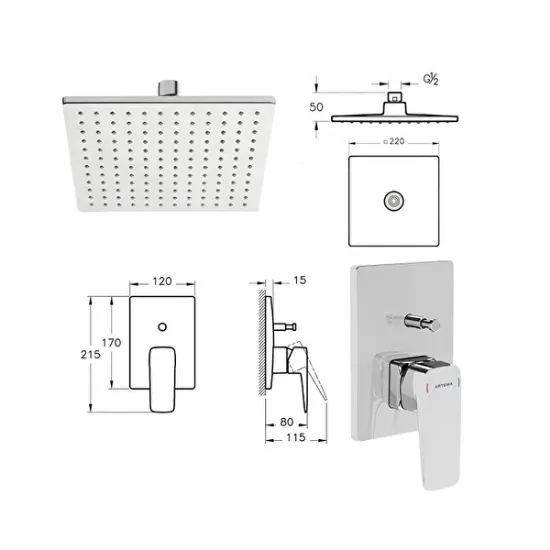 Image de Artema A49280 Root Square Ankastre Banyo Seti