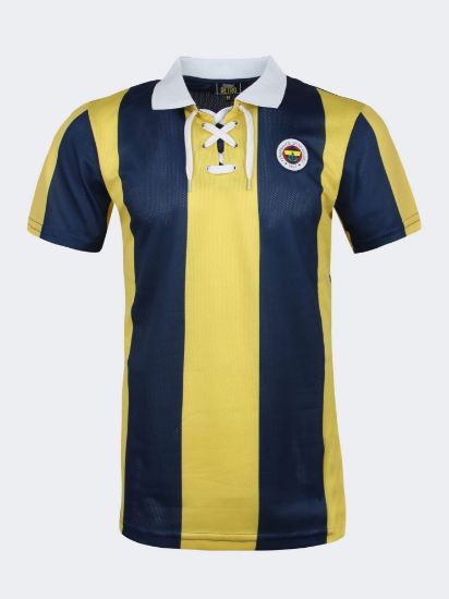 Image de Erkek Sarı Lacivert Çubuklu Patlı Polo T-Shirt