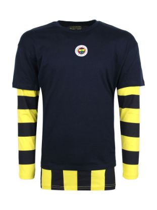 Image de Fenerbahçe Lacivert Tribün Çubuklu Detaylı Erkek Oversize Tshirt