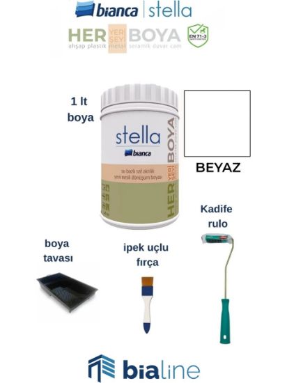 Image de Bianca Stella Boya Seti (Bianca Stella Boya- Kadife Rulo - İpek Fırça - Boya Kabı) – Beyaz