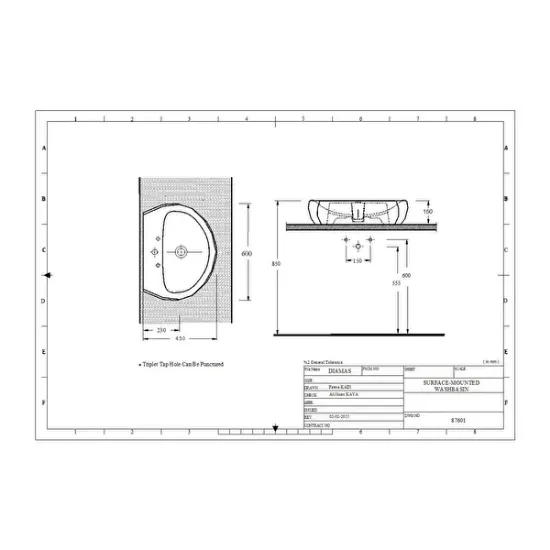 Image de Ege Vitrifiye Diamas Batarya Delikli Lavabo 60 Cm