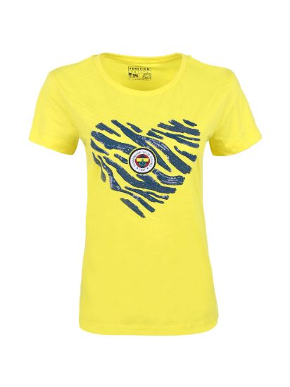 Image de Fenerbahçe Sarı Tribün Köpük Payetli Kadın Tshirt