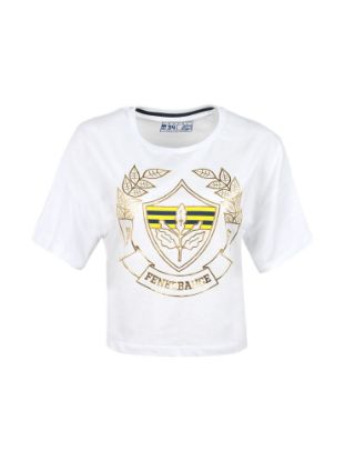 Image de Fenerbahçe Beyaz Kolej Çelenk Logolu Kadın Oversize Crop Tshirt