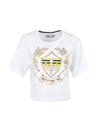 Image de Fenerbahçe Beyaz Kolej Çelenk Logolu Kadın Oversize Crop Tshirt