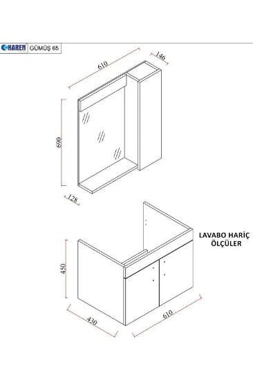 Image de KAREN BANYO Gümüş 65 Cm Lavabolu Banyo Dolabı Retro Gümüş-beyaz Lavabo Dahil