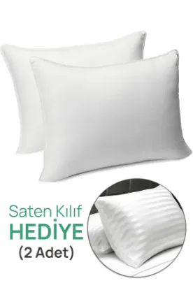 Image de Mossyna 2 Adet 900gr Microfiber Boncuk Silikon Konforlu Otel Yastık 2'li Saten Yastık Kılıf Hediyeli