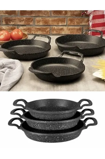 Image de Esse Nso 3’lü Set Döküm Siyah Granit Sahan Tava 22cm-20cm-18cm