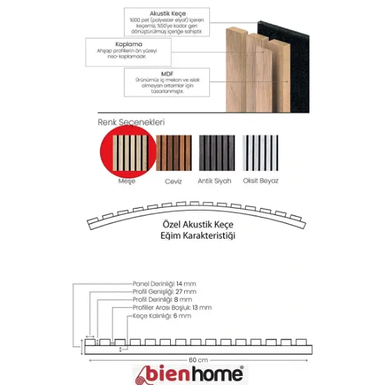 Image de Bien Duvar Kağıtları 60x60 CM Kendinden Yapışkanlı Meşe Renk Akustik Ahşap Duvar Panel MDF Çıta