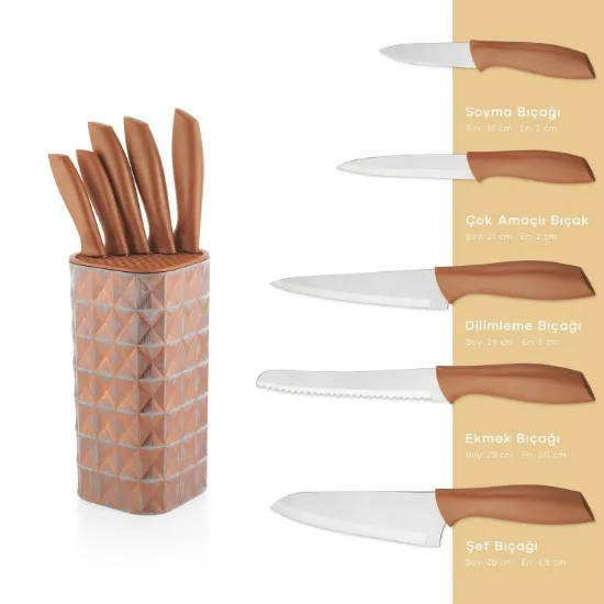 Image de Schafer Quick Chef Standlı Bıçak Seti 6 Parça-Rosegold