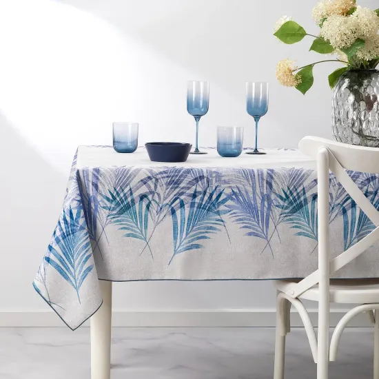 Image de Schafer Home Leaf Poly Linen Masa Örtüsü -Mavi