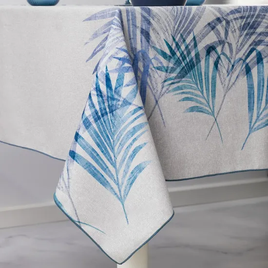 Image de Schafer Home Leaf Poly Linen Masa Örtüsü -Mavi